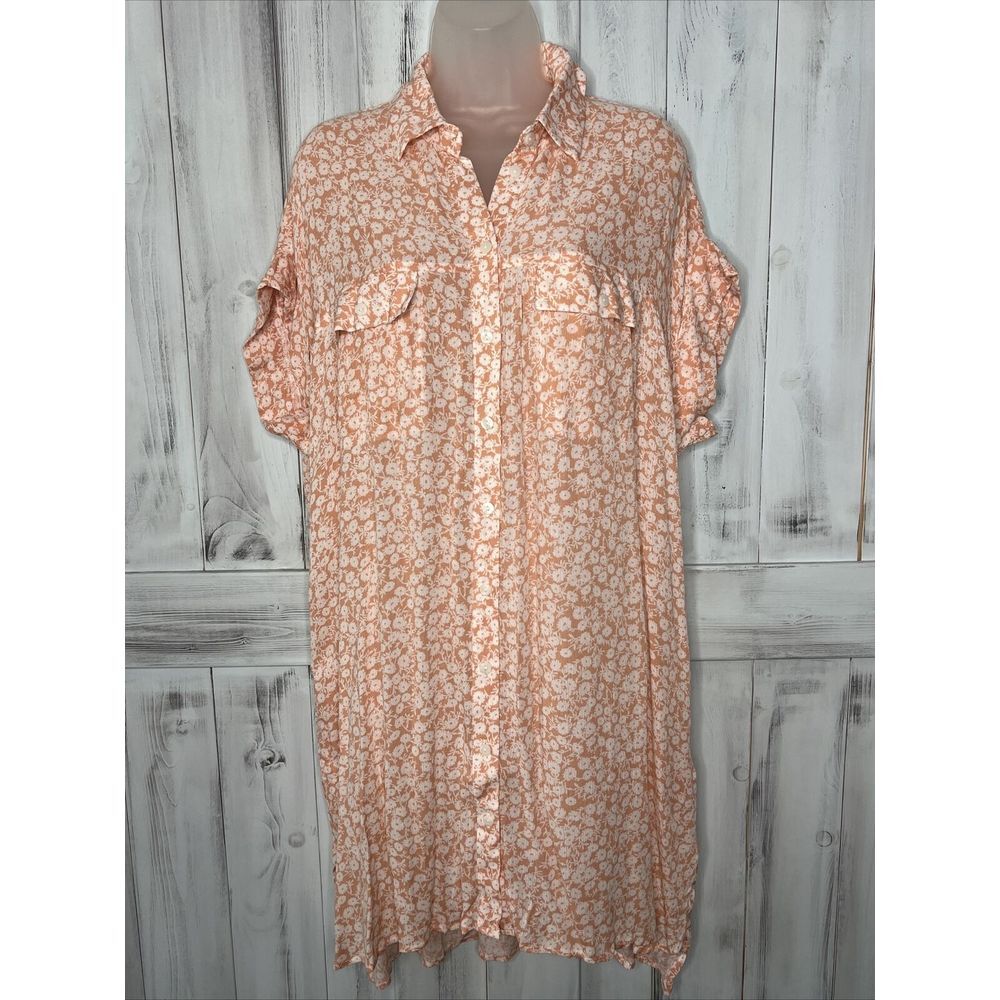 LOST + WANDER PICK ME IN THE DESERT PEACH DITSY FLORAL BUTTON UP TUNIC SHIRT M/L
